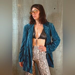 ZARA teal, velvet blazer / dress 80s style